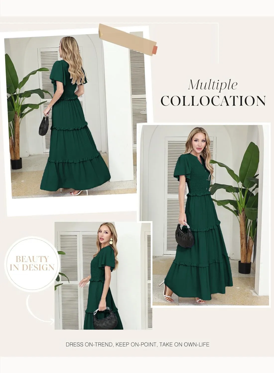 Soinku Women 2025 Summer Casual Maxi Dress Flutter Short Sleeve Swiss Dot Smocked Tiered Flowy Boho Long Dresses with Pockets