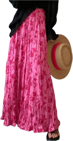 SOLY HUX Women's Floral Print Ruffle Maxi Skirt High Elastic Waist Flowy Boho Skirts