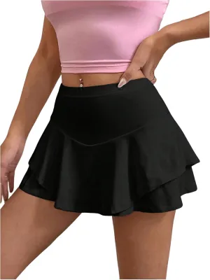 SOLY HUX Women's High Waisted Ruffle Skater Skirt Shorts Flowy Summer Tennis Mini Skorts
