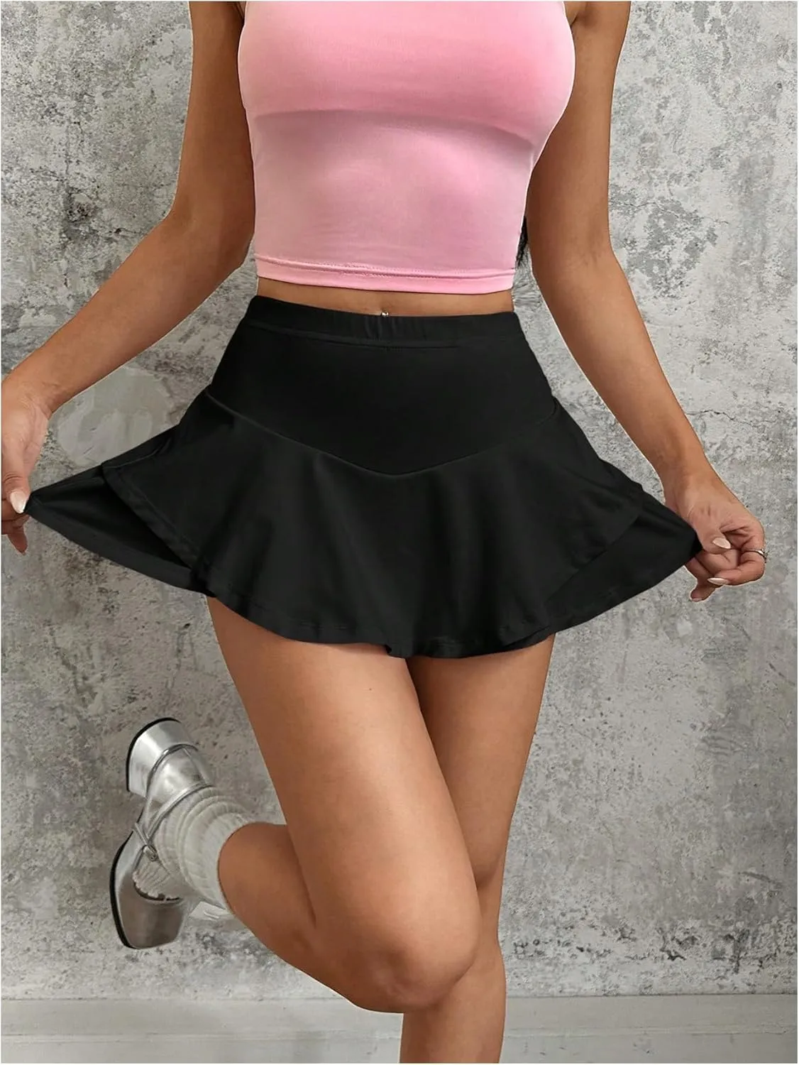 SOLY HUX Women's High Waisted Ruffle Skater Skirt Shorts Flowy Summer Tennis Mini Skorts