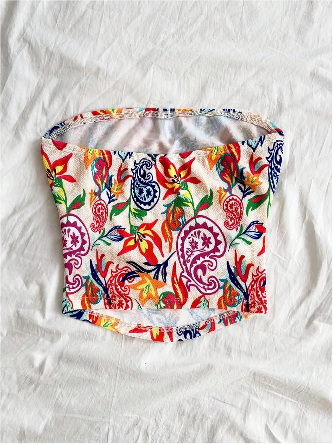 SOLY HUX Women's Plus Size Tube Top Paisley Print Strapless Sleeveless Summer Bandeau Crop Tops
