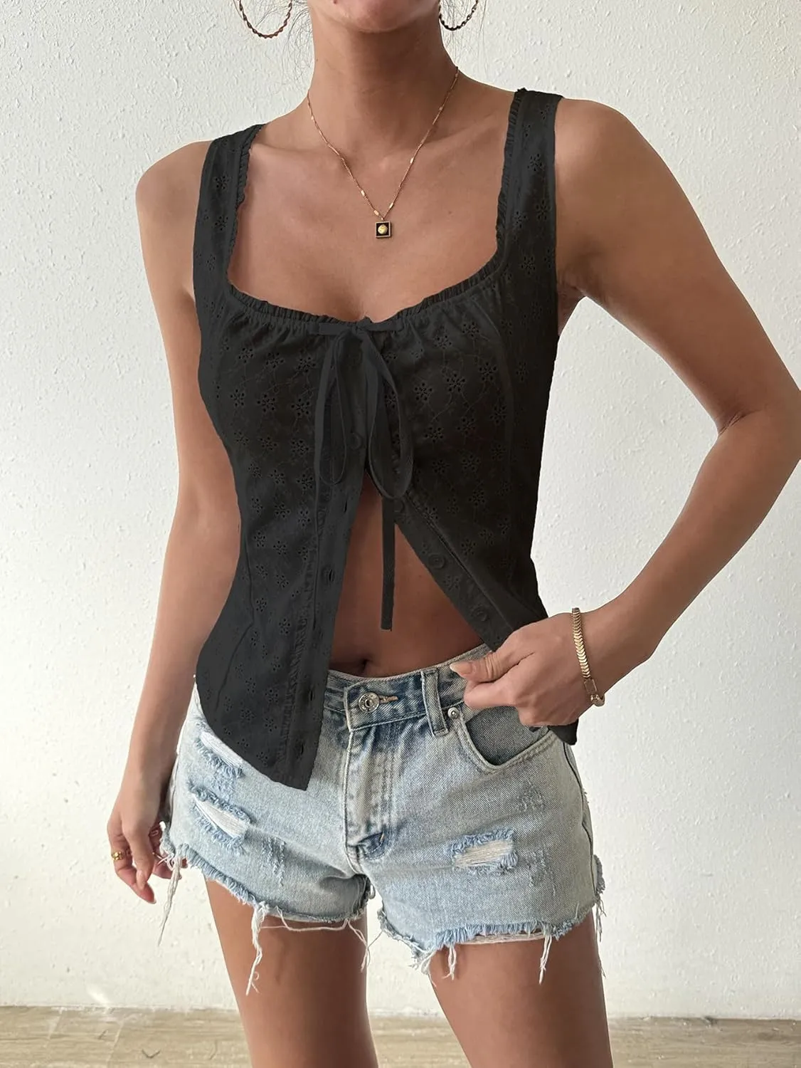 SOLY HUX Women's Y2k Vest Tops for Women Square Neck Sleeveless Lace Tank Top Summer Trendy Streetwear