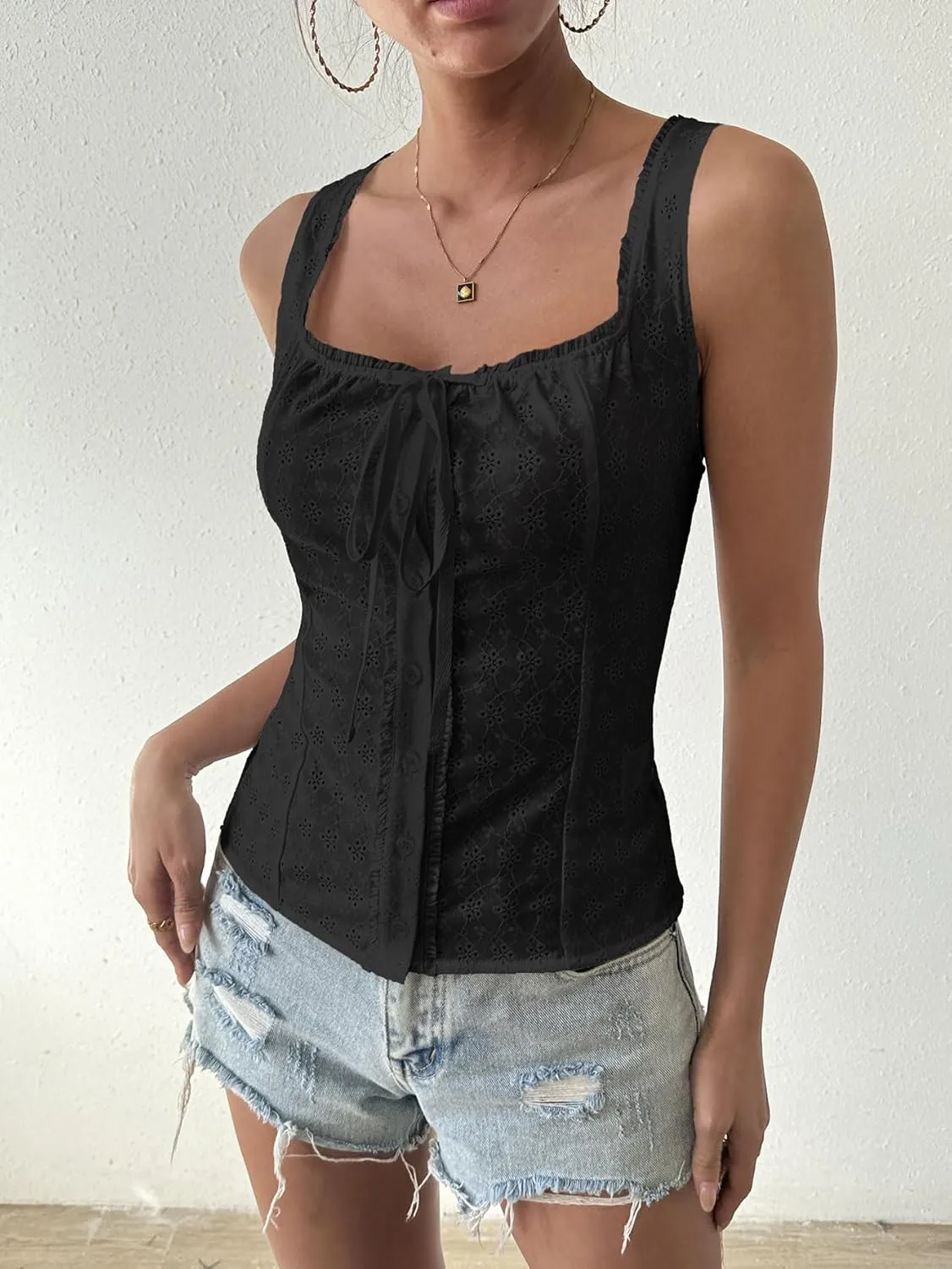 SOLY HUX Women's Y2k Vest Tops for Women Square Neck Sleeveless Lace Tank Top Summer Trendy Streetwear