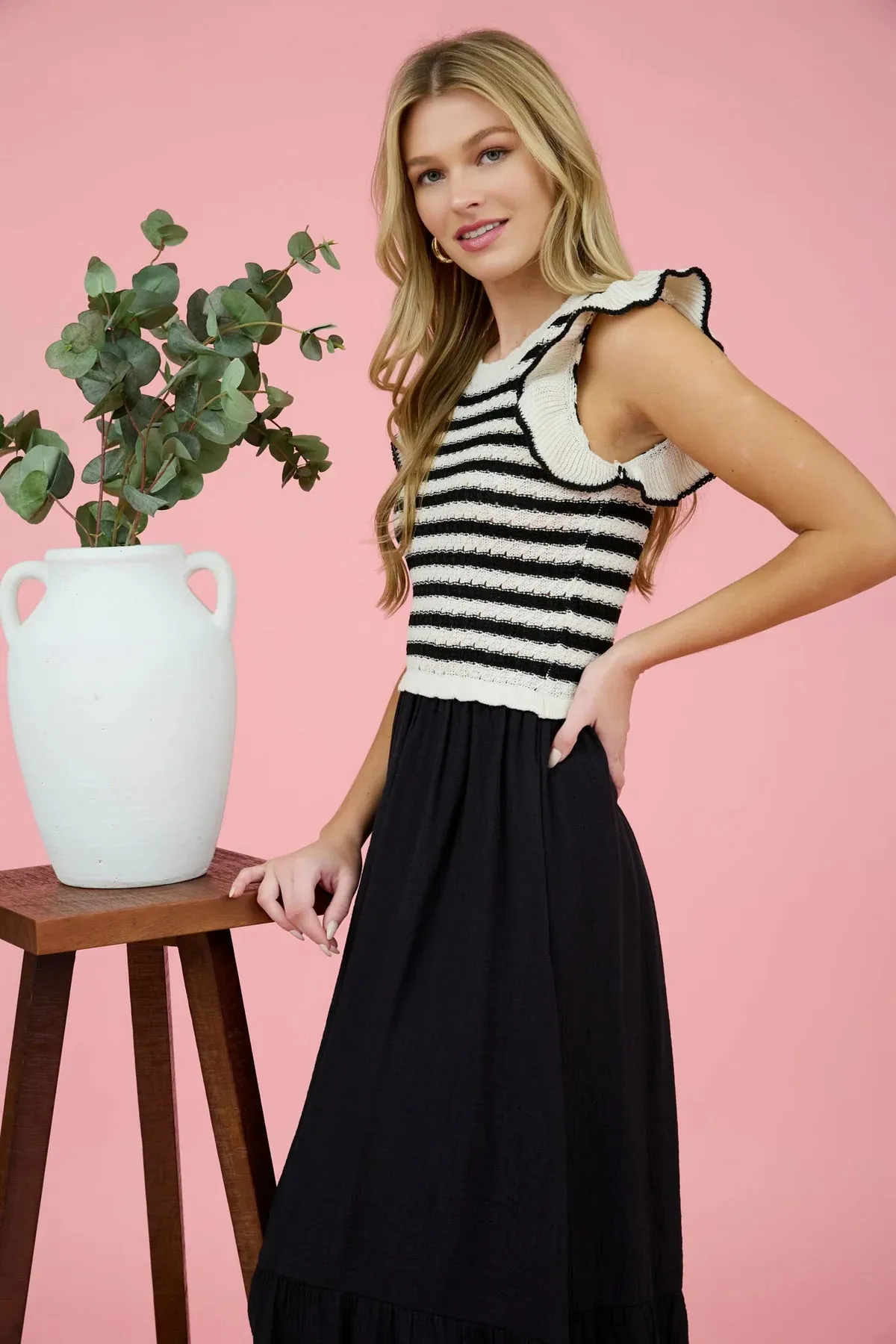 Stripe Sweater Top Twofer Dress