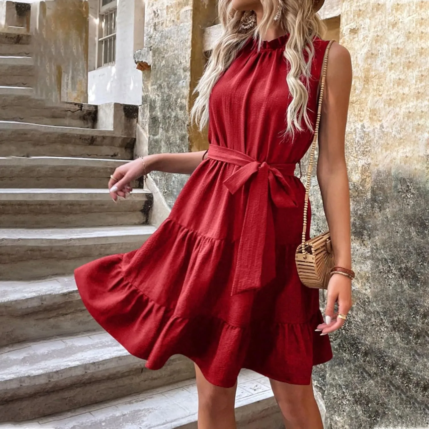 Summer Bohemian Women Dress Deep V Neck Mini Short Backless Beach Boho Spaghetti Strap Sleeveless Vacation Sundress