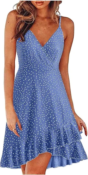 Summer Bohemian Women Dress Deep V Neck Mini Short Backless Beach Boho Spaghetti Strap Sleeveless Vacation Sundress