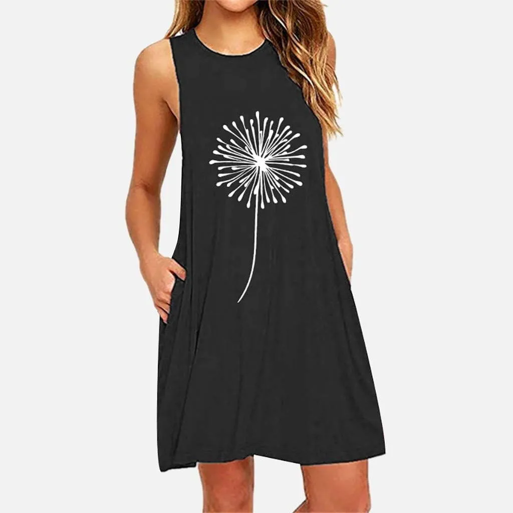 Summer Dresses for Women 2024 Plus Size Floral Beach Sundresses Casual Sleeveless Crewneck Trendy Swing Dress