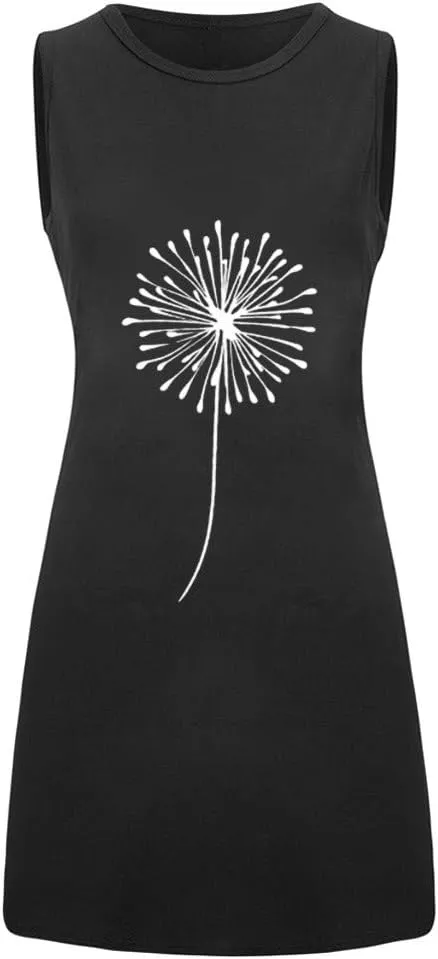 Summer Dresses for Women 2024 Plus Size Floral Beach Sundresses Casual Sleeveless Crewneck Trendy Swing Dress