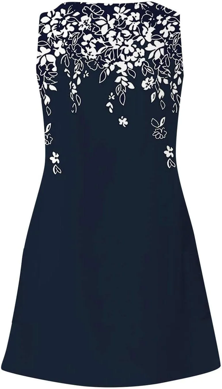 Summer Dresses for Women 2024 Vacation Trendy Sundresses Sleeveless Floral Boho Mini Dress Casual Beach Cover Ups