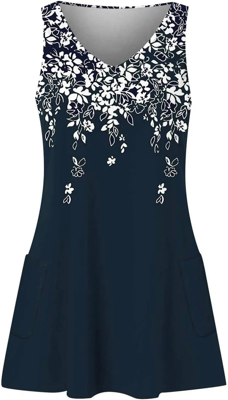 Summer Dresses for Women 2024 Vacation Trendy Sundresses Sleeveless Floral Boho Mini Dress Casual Beach Cover Ups