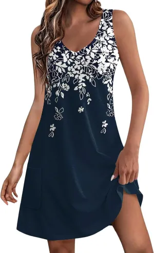 Summer Dresses for Women 2024 Vacation Trendy Sundresses Sleeveless Floral Boho Mini Dress Casual Beach Cover Ups