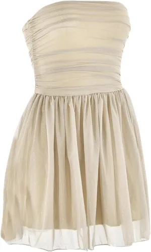 Summer Dresses for Women 2025 Mesh Splicing Double-Layer Tube Top Strapless Backless Cocktail Ruffle Mini Party Dress