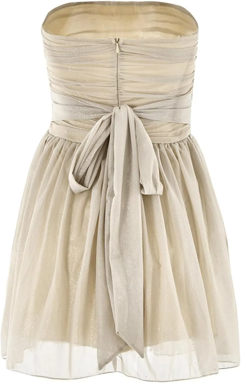 Summer Dresses for Women 2025 Mesh Splicing Double-Layer Tube Top Strapless Backless Cocktail Ruffle Mini Party Dress