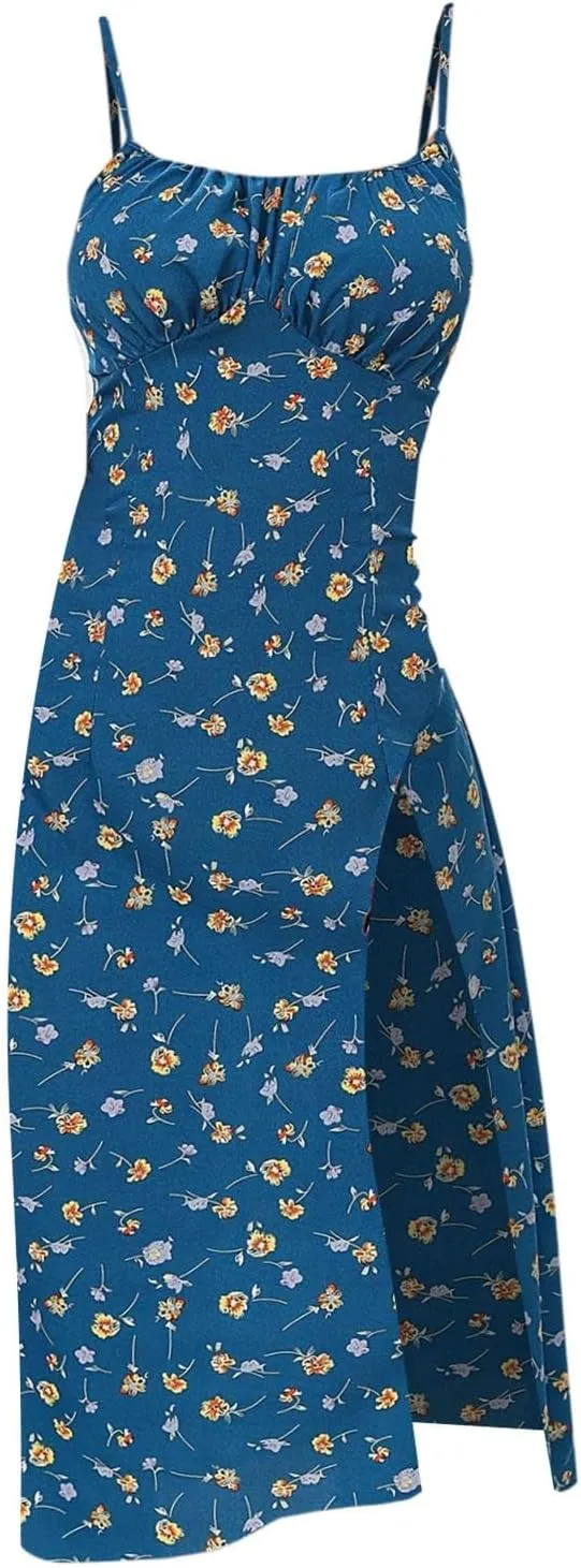 Summer Dresses for Women Spaghetti Strap Polka Dot Midi Dress 2025 Trendy Sexy Sleeveless Slit Beach Boho Sundresses