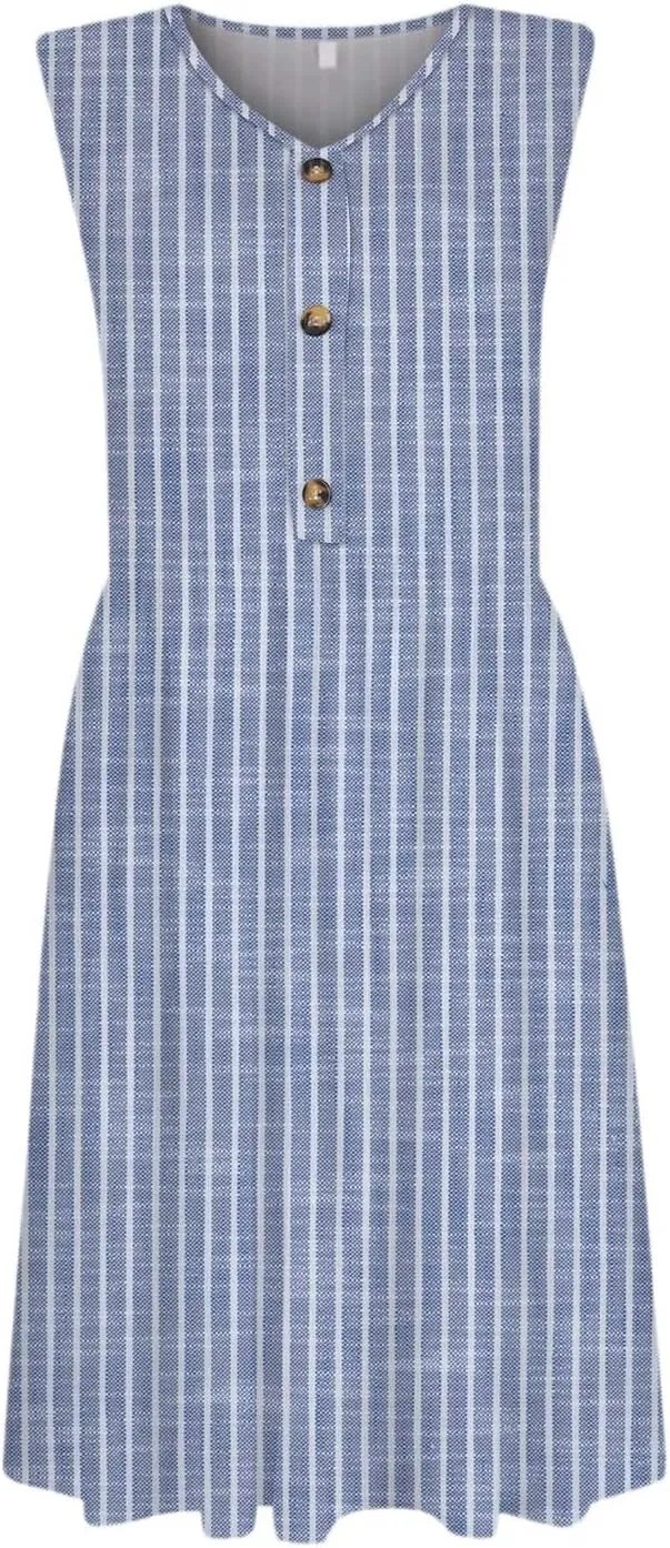 Summer Floral Midi Dress for Women Loose U Neck Casual Sleeveless 2025 Beach Floral Print Sundresses Dress with Pockets