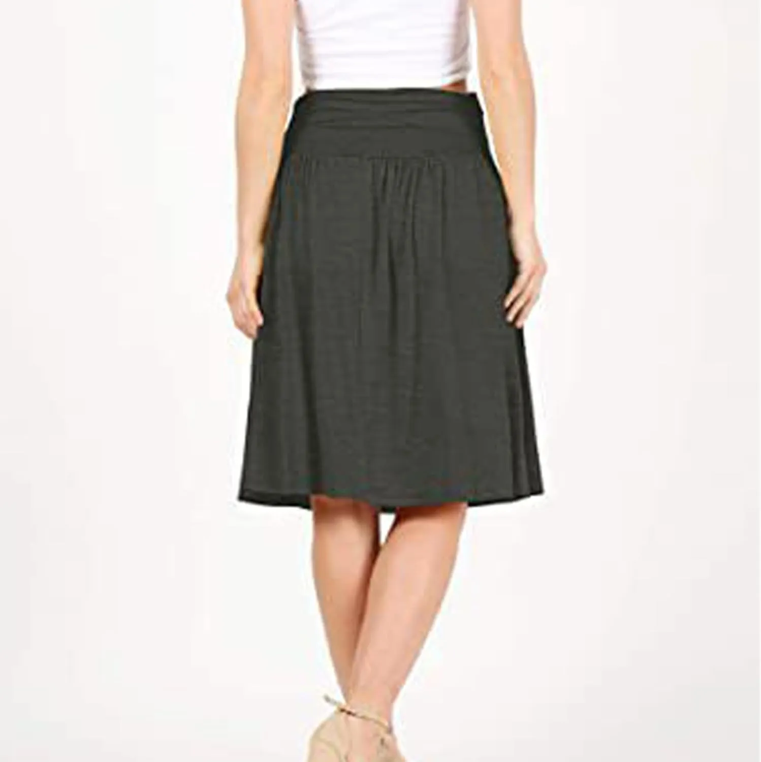 Summer Skirts for Women Regular and Plus Size Skirt with Pockets The Knee Length Ruched Flowy Midi Skirt