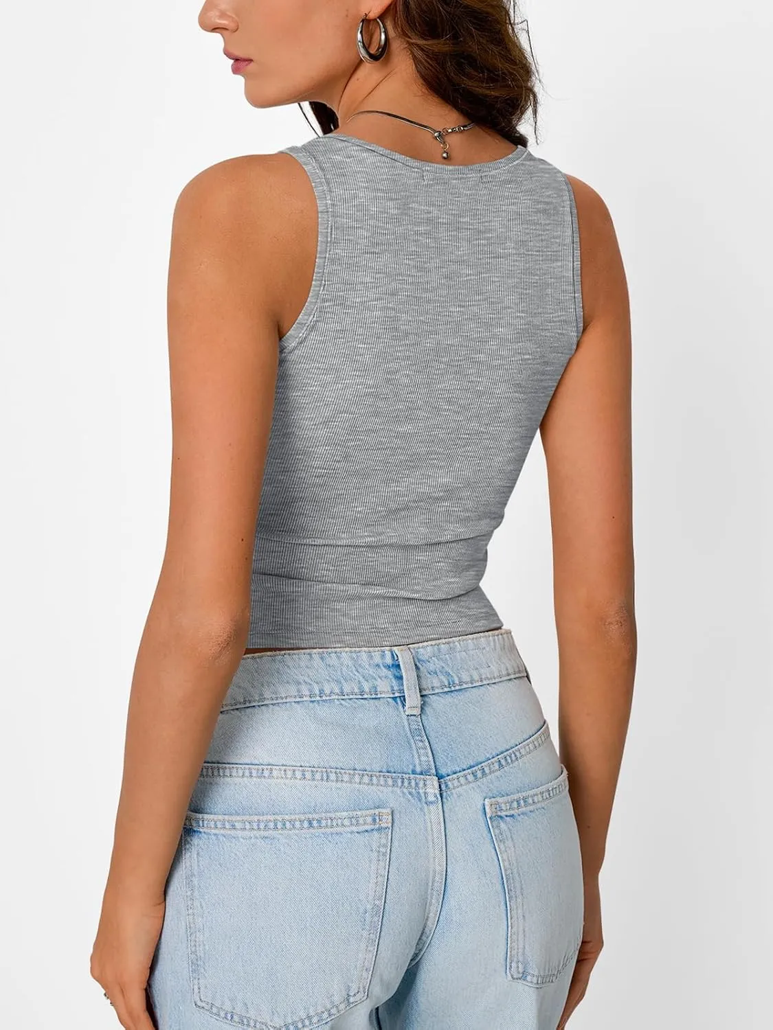 SUNBS Women's 3 Pack Square Neck Tank Tops Sleeveless Ribbed Workout Cute Outfits Summer Cropped Camisole Fashion Clothes