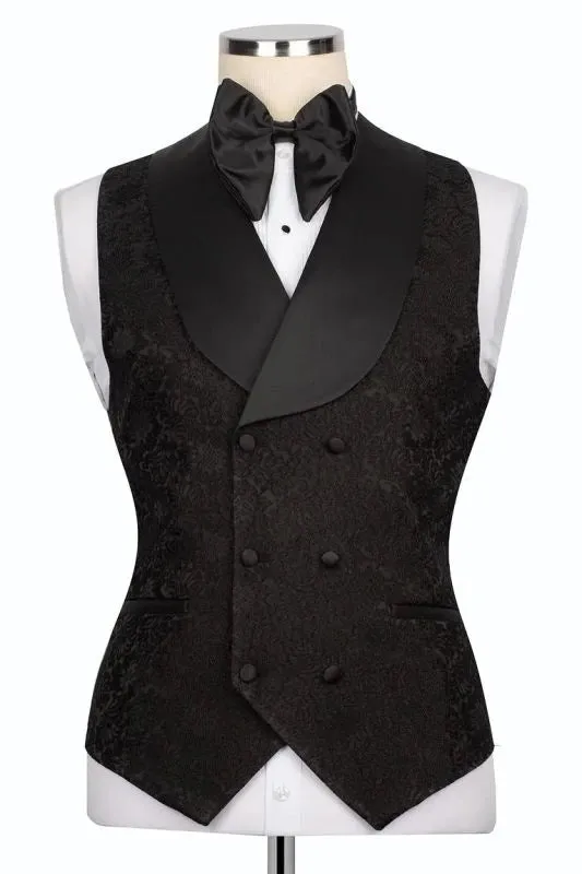 Suzhoufashion Black Crystals 3 Piece Jacquard Bespoke Prom Suits