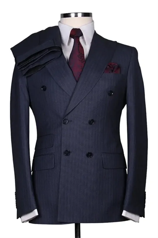Suzhoufashion Breahanna Burgundy Double Breasted Striped Men Suits