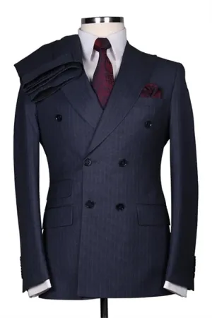 Suzhoufashion Breahanna Burgundy Double Breasted Striped Men Suits