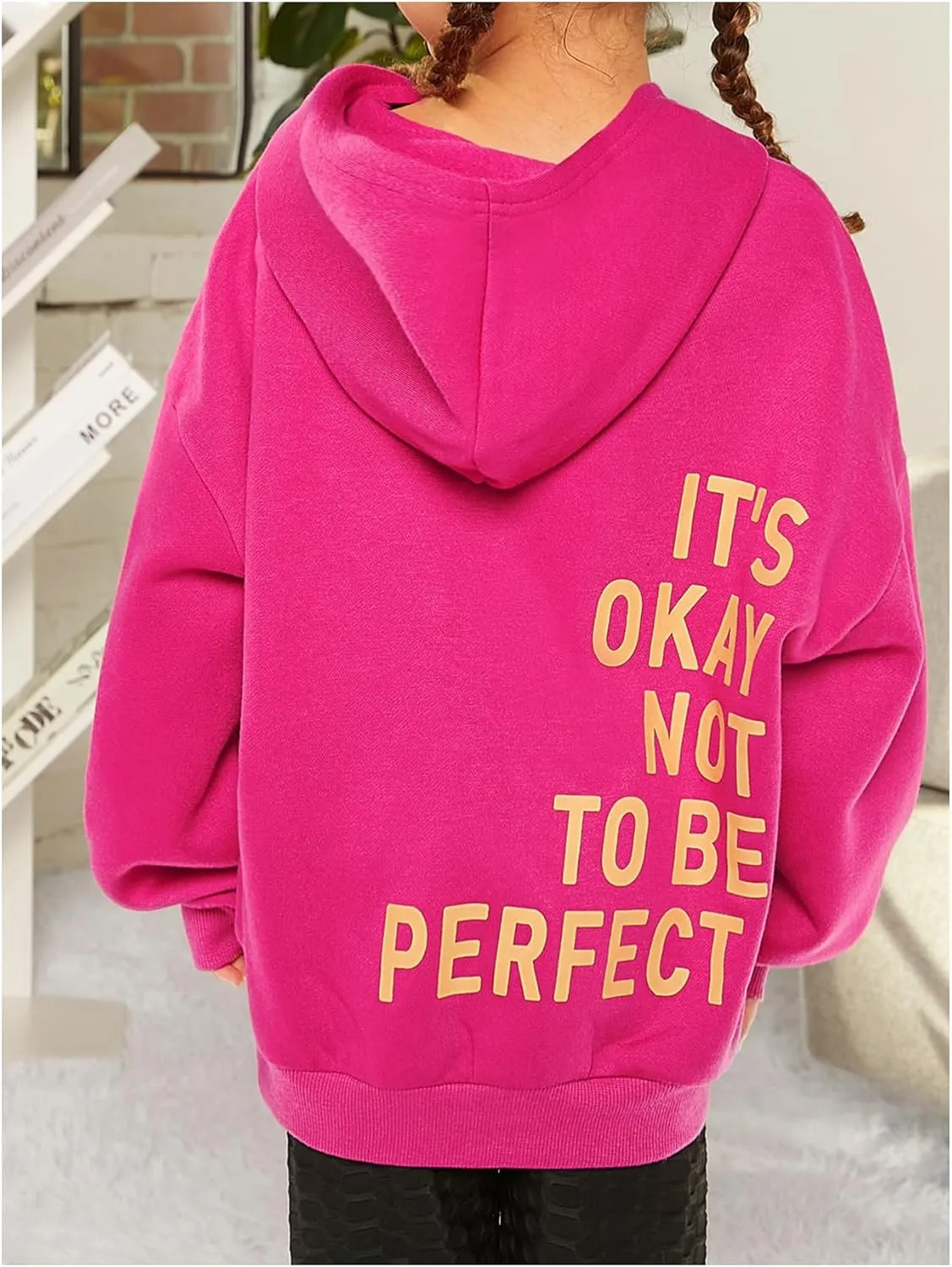 SweatyRocks Girl's Letter Print Hooded Sweatshirt Long Sleeve Oversized Pullover Tops