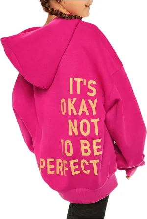 SweatyRocks Girl's Letter Print Hooded Sweatshirt Long Sleeve Oversized Pullover Tops