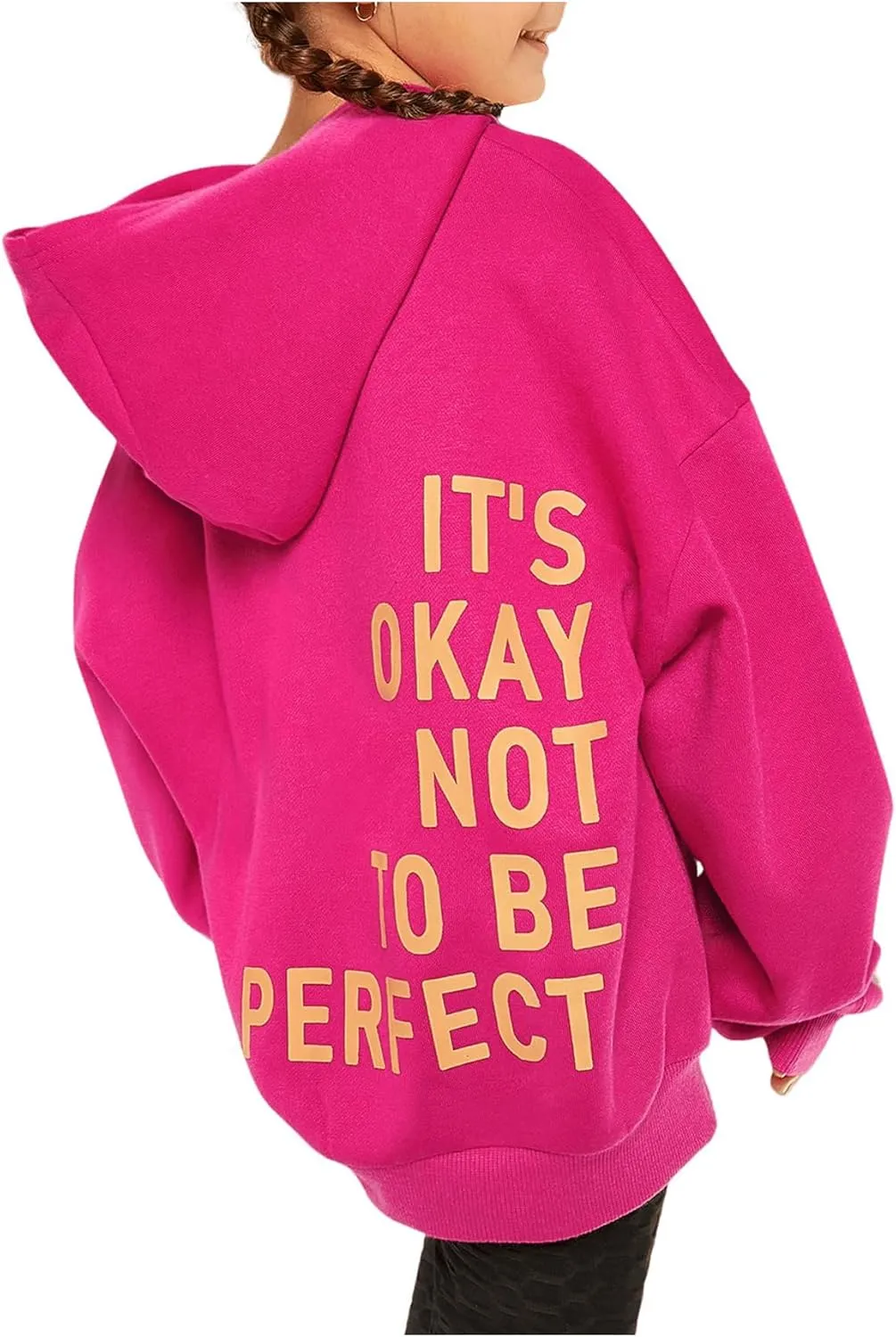 SweatyRocks Girl's Letter Print Hooded Sweatshirt Long Sleeve Oversized Pullover Tops