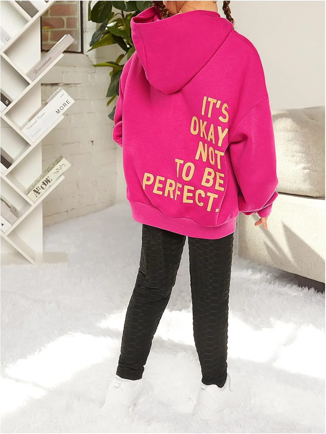 SweatyRocks Girl's Letter Print Hooded Sweatshirt Long Sleeve Oversized Pullover Tops