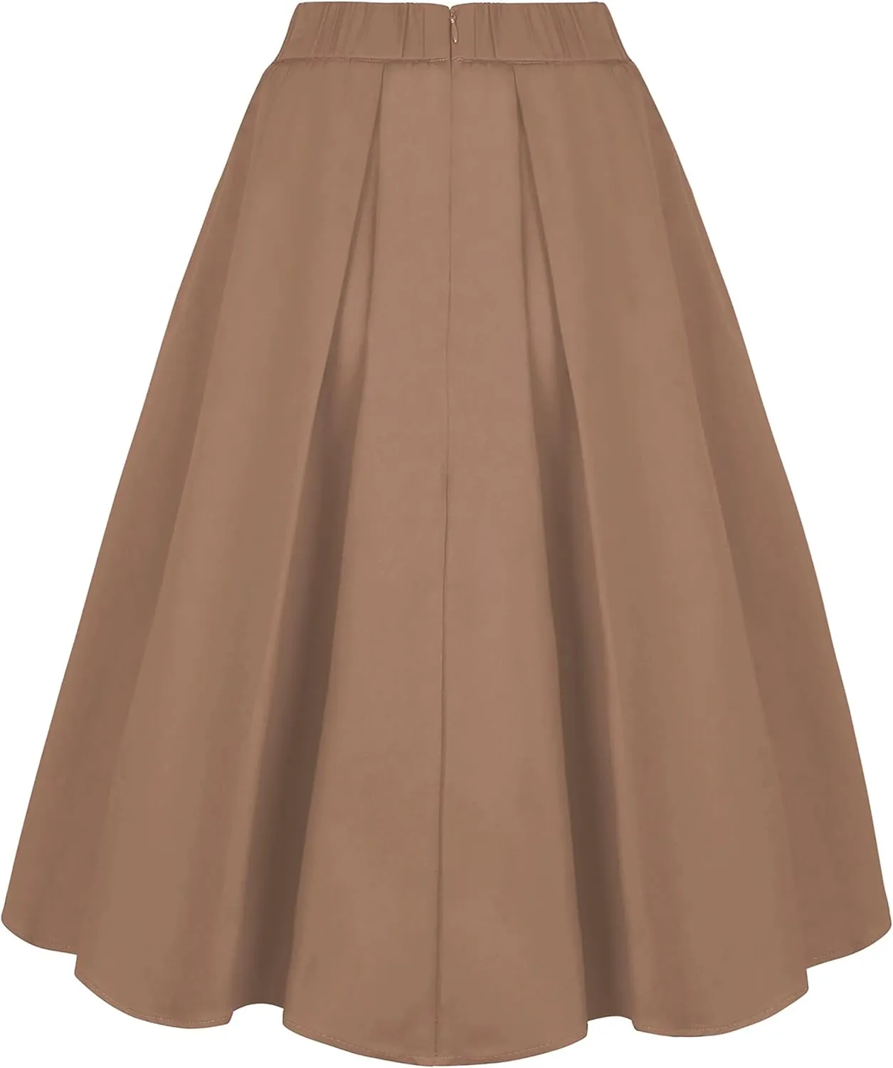 Tandisk Women's Vintage A-line Printed Pleated Flared Midi Skirt with Pockets