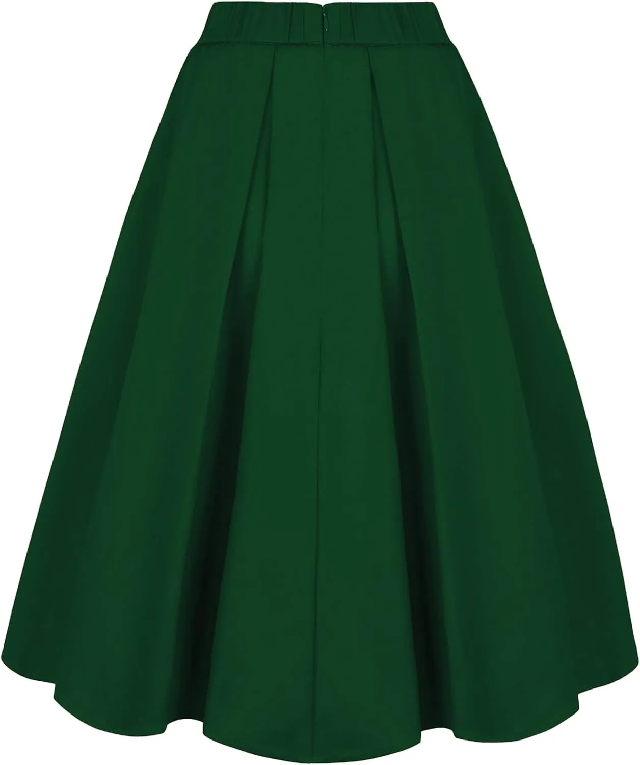 Tandisk Women's Vintage A-line Printed Pleated Flared Midi Skirt with Pockets