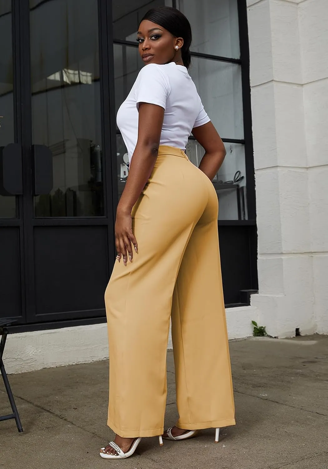 Tbahhir Women's Wide Leg Pants Business Casual High Waisted Trousers Dressy Work Pant with Pockets Office Wear