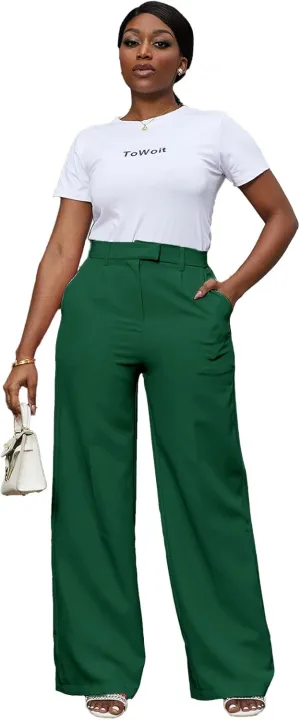 Tbahhir Women's Wide Leg Pants Business Casual High Waisted Trousers Dressy Work Pant with Pockets Office Wear