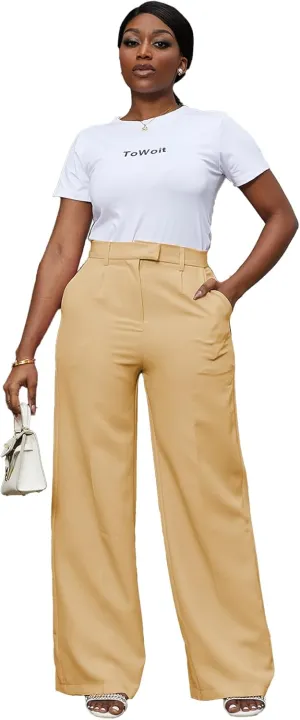 Tbahhir Women's Wide Leg Pants Business Casual High Waisted Trousers Dressy Work Pant with Pockets Office Wear