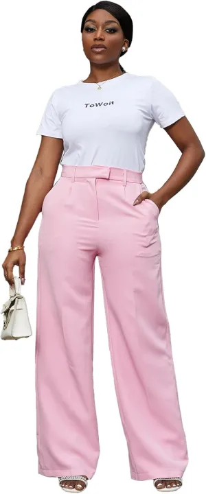 Tbahhir Women's Wide Leg Pants Business Casual High Waisted Trousers Dressy Work Pant with Pockets Office Wear