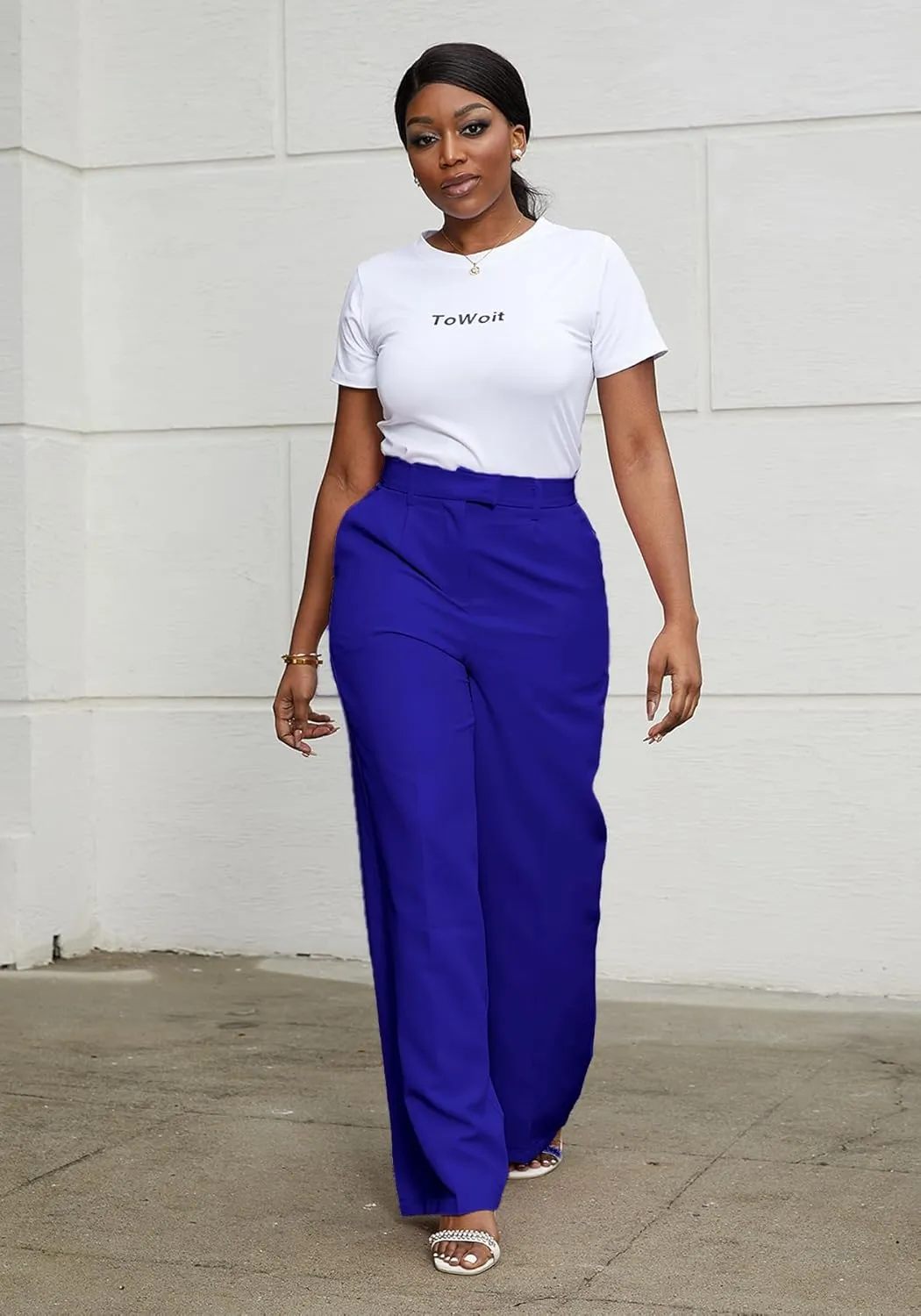 Tbahhir Women's Wide Leg Pants Business Casual High Waisted Trousers Dressy Work Pant with Pockets Office Wear