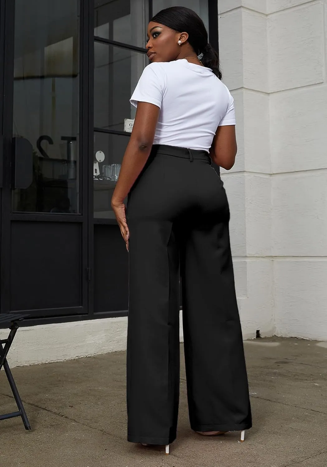 Tbahhir Women's Wide Leg Pants Business Casual High Waisted Trousers Dressy Work Pant with Pockets Office Wear
