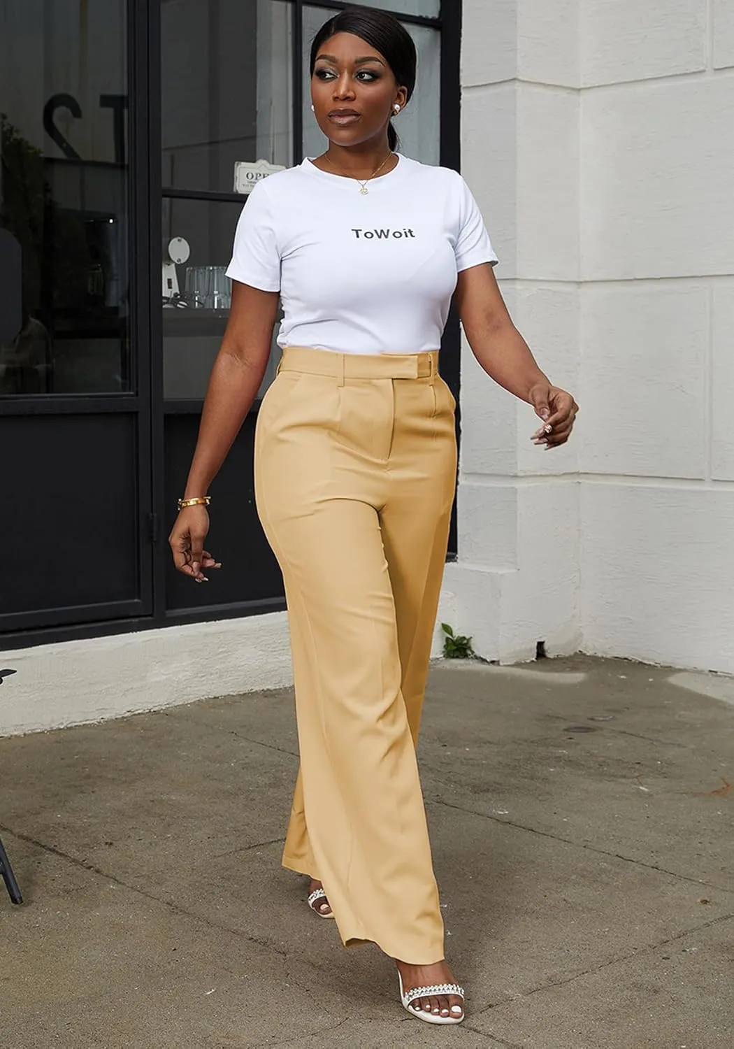 Tbahhir Women's Wide Leg Pants Business Casual High Waisted Trousers Dressy Work Pant with Pockets Office Wear