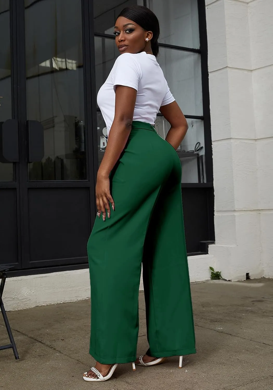 Tbahhir Women's Wide Leg Pants Business Casual High Waisted Trousers Dressy Work Pant with Pockets Office Wear