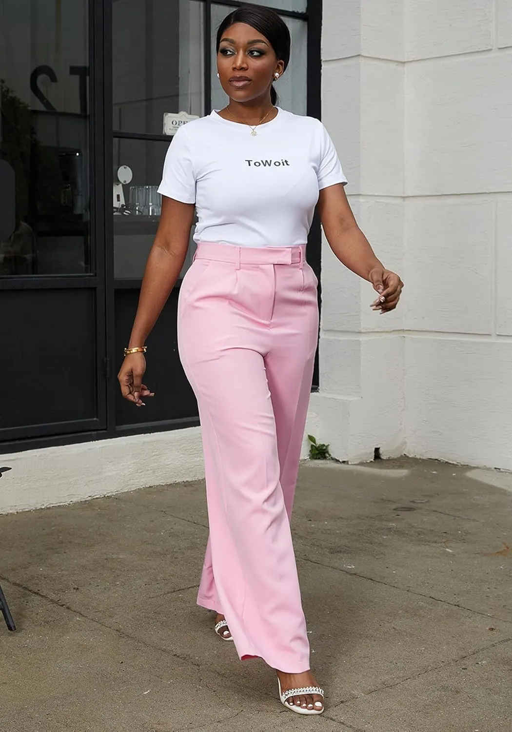 Tbahhir Women's Wide Leg Pants Business Casual High Waisted Trousers Dressy Work Pant with Pockets Office Wear
