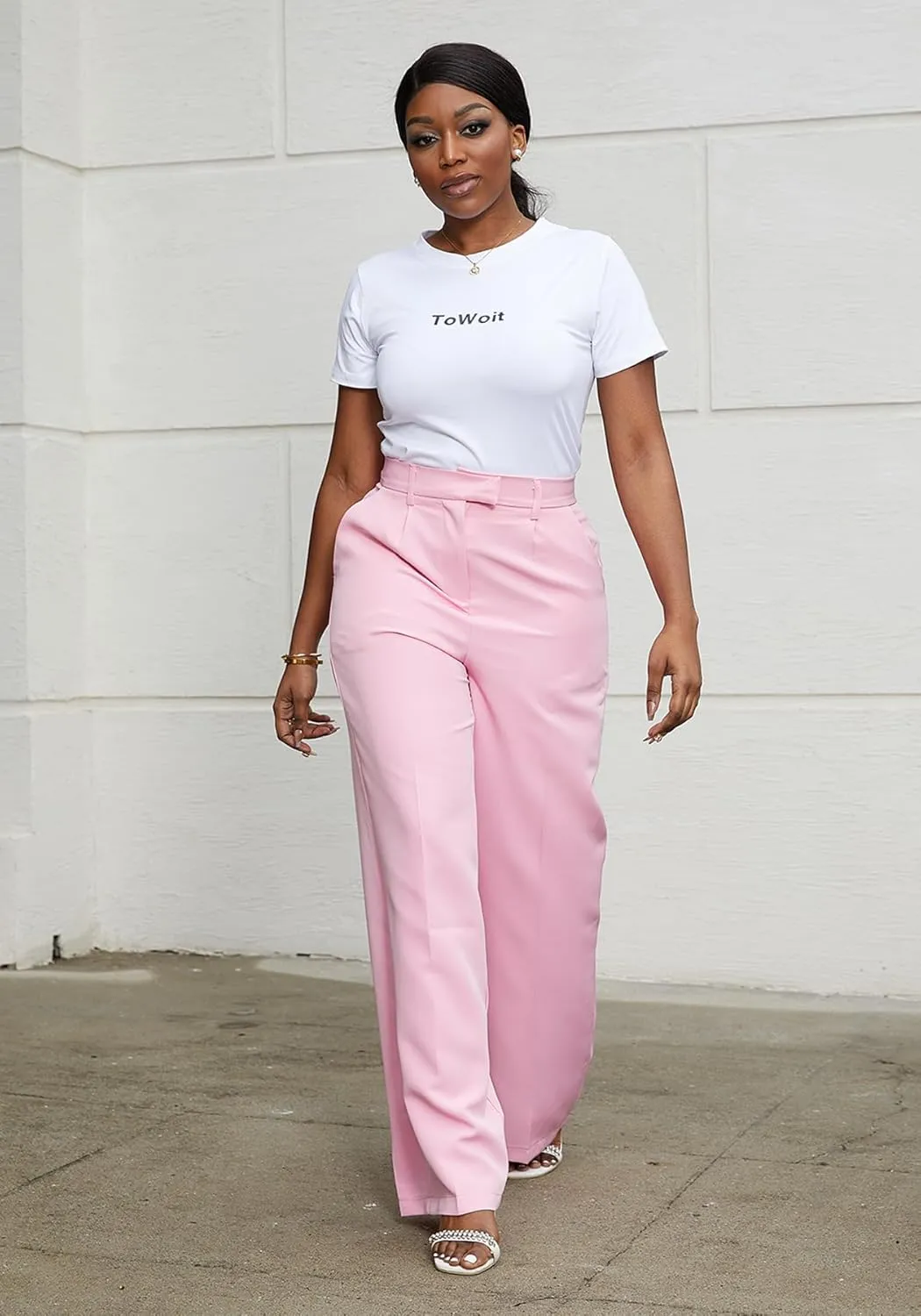 Tbahhir Women's Wide Leg Pants Business Casual High Waisted Trousers Dressy Work Pant with Pockets Office Wear
