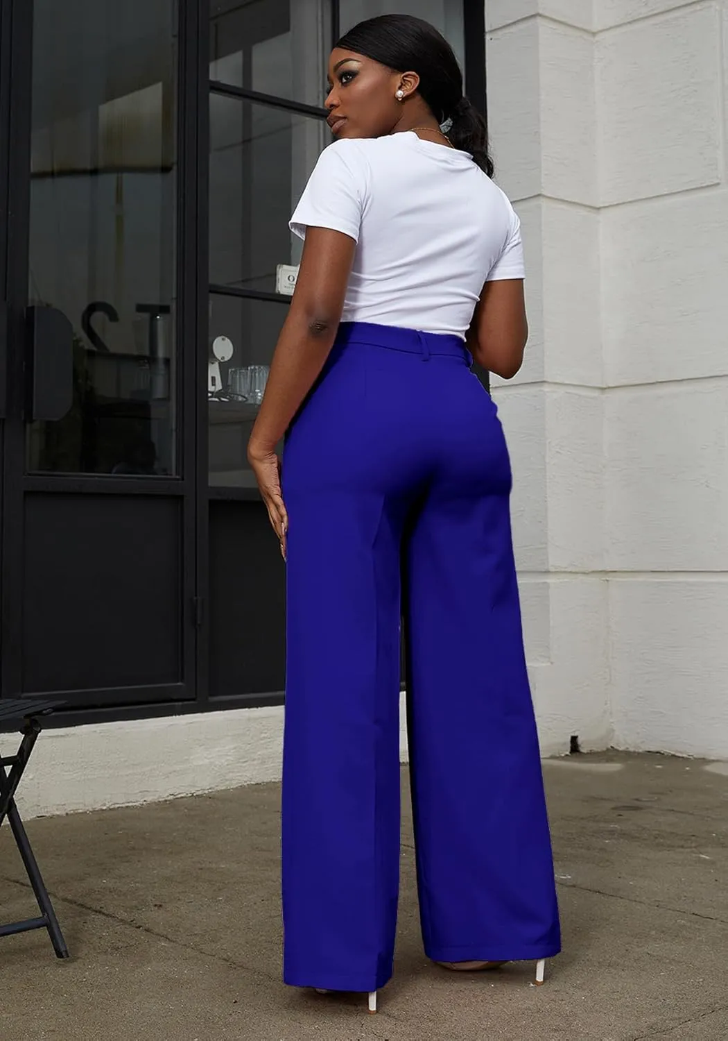 Tbahhir Women's Wide Leg Pants Business Casual High Waisted Trousers Dressy Work Pant with Pockets Office Wear