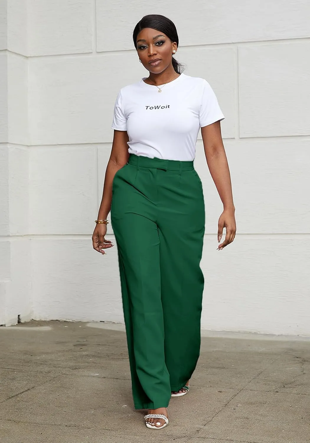 Tbahhir Women's Wide Leg Pants Business Casual High Waisted Trousers Dressy Work Pant with Pockets Office Wear