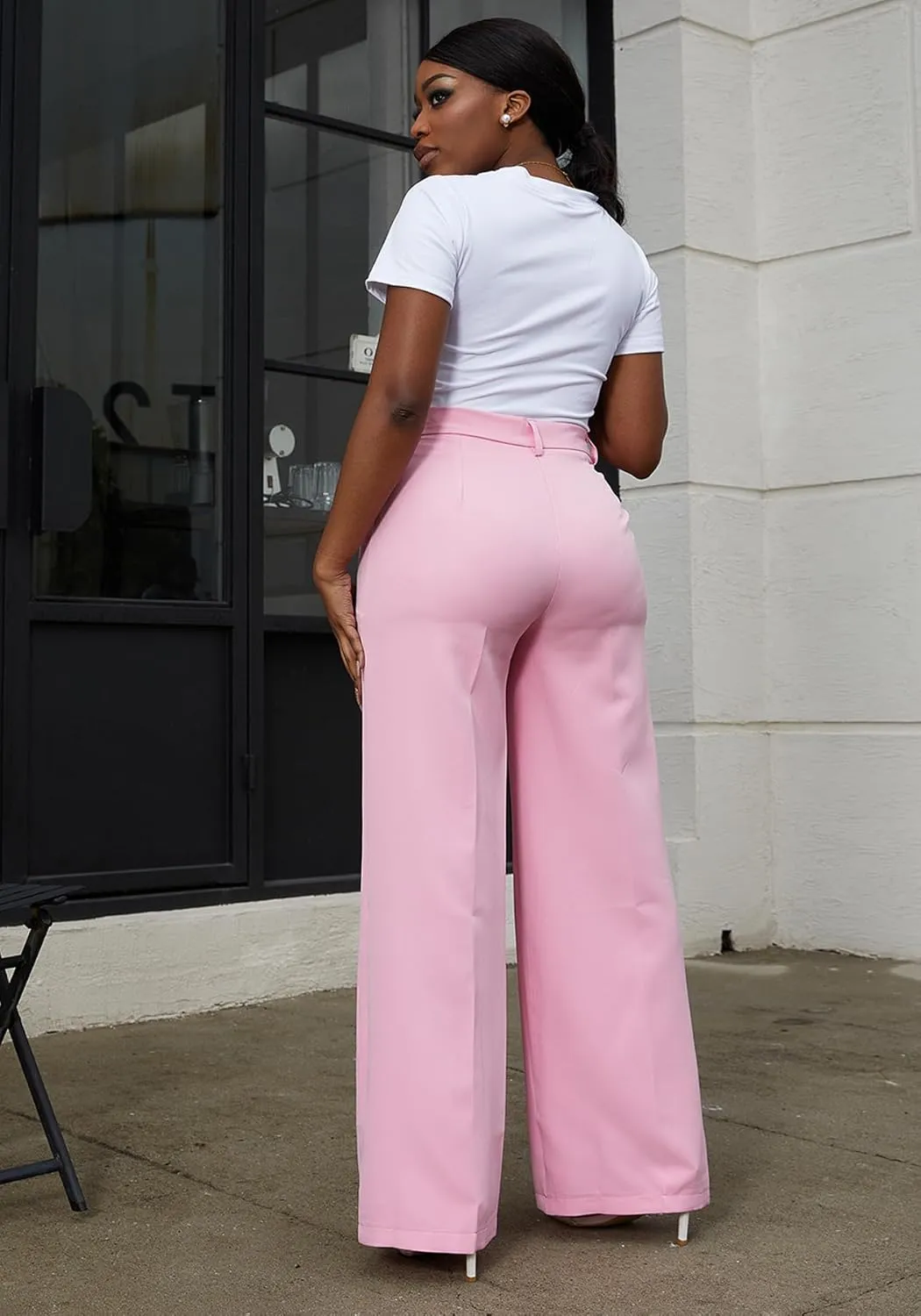 Tbahhir Women's Wide Leg Pants Business Casual High Waisted Trousers Dressy Work Pant with Pockets Office Wear