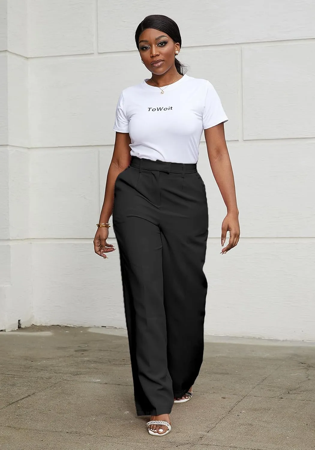 Tbahhir Women's Wide Leg Pants Business Casual High Waisted Trousers Dressy Work Pant with Pockets Office Wear