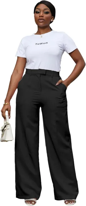Tbahhir Women's Wide Leg Pants Business Casual High Waisted Trousers Dressy Work Pant with Pockets Office Wear