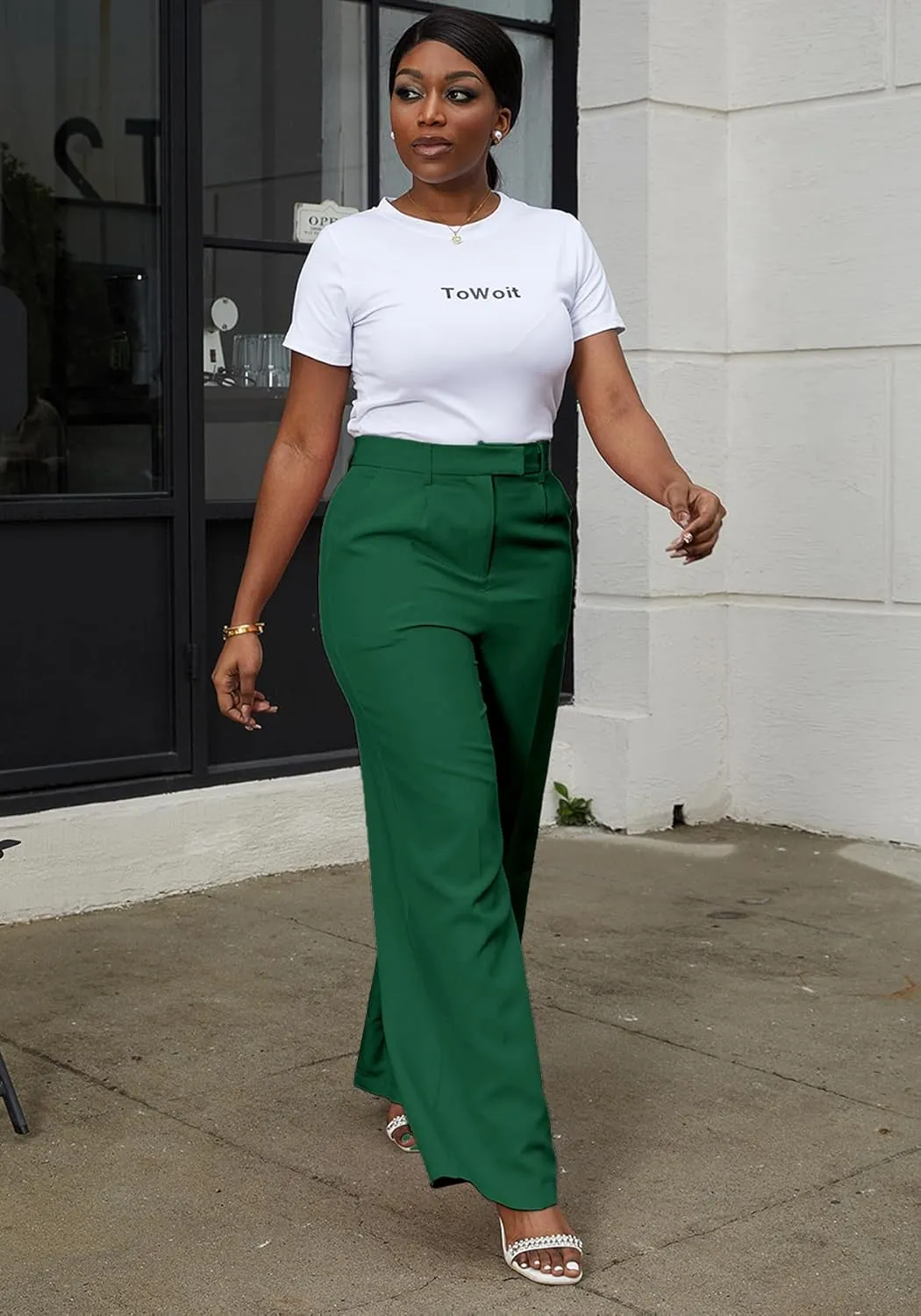 Tbahhir Women's Wide Leg Pants Business Casual High Waisted Trousers Dressy Work Pant with Pockets Office Wear