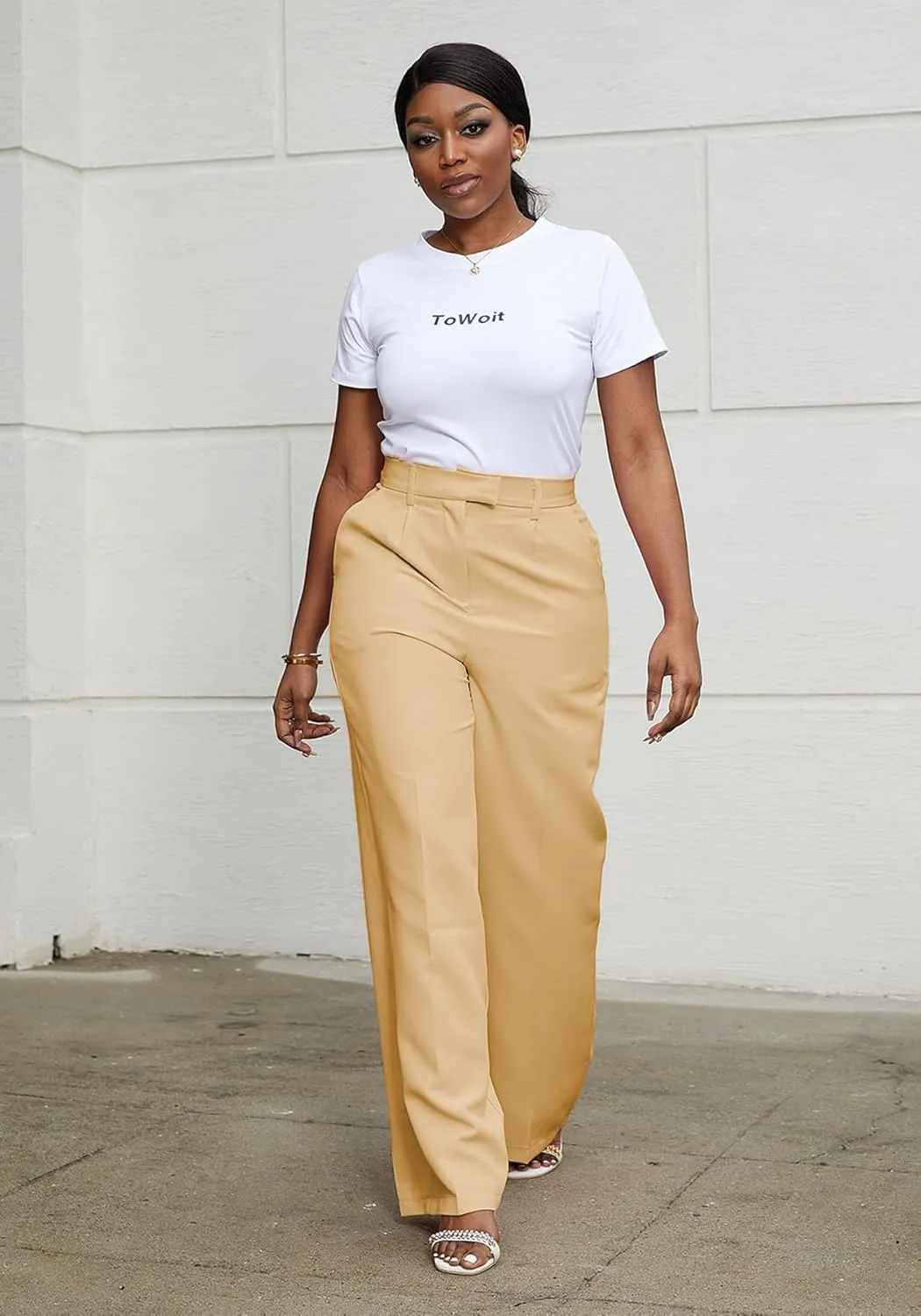 Tbahhir Women's Wide Leg Pants Business Casual High Waisted Trousers Dressy Work Pant with Pockets Office Wear