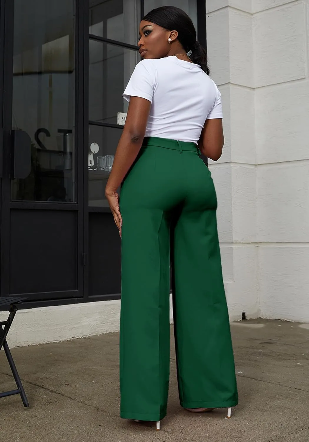 Tbahhir Women's Wide Leg Pants Business Casual High Waisted Trousers Dressy Work Pant with Pockets Office Wear