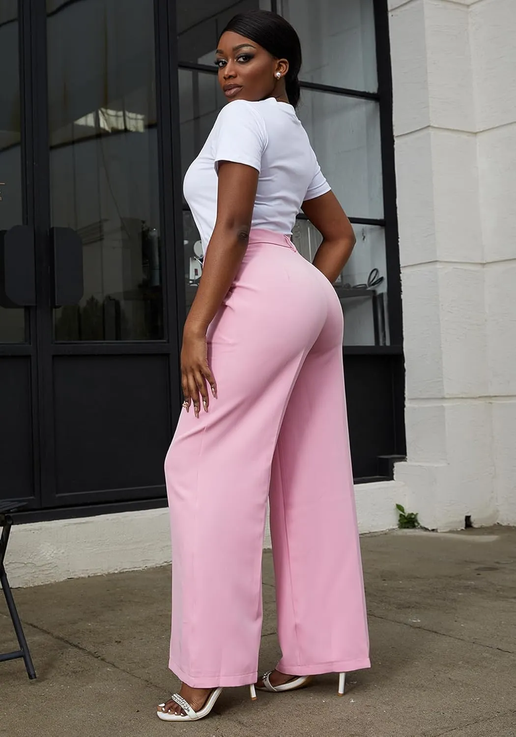 Tbahhir Women's Wide Leg Pants Business Casual High Waisted Trousers Dressy Work Pant with Pockets Office Wear