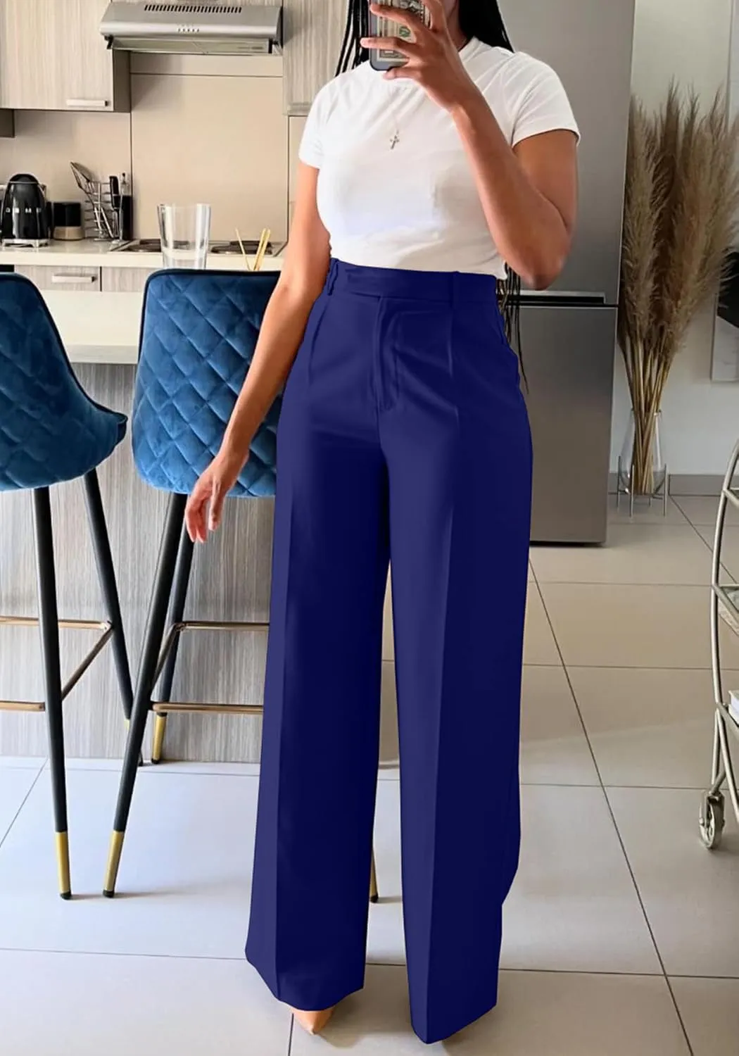 Tbahhir Women's Wide Leg Pants Business Casual High Waisted Trousers Dressy Work Pant with Pockets Office Wear